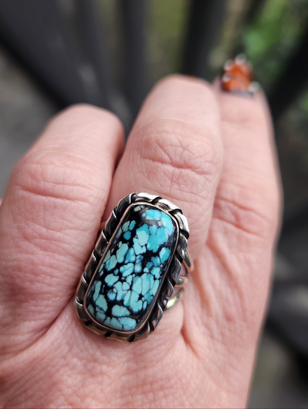 Handmade Sterling Silver 925 Native American Spiderweb Kingman Ring Sz 8 Signed